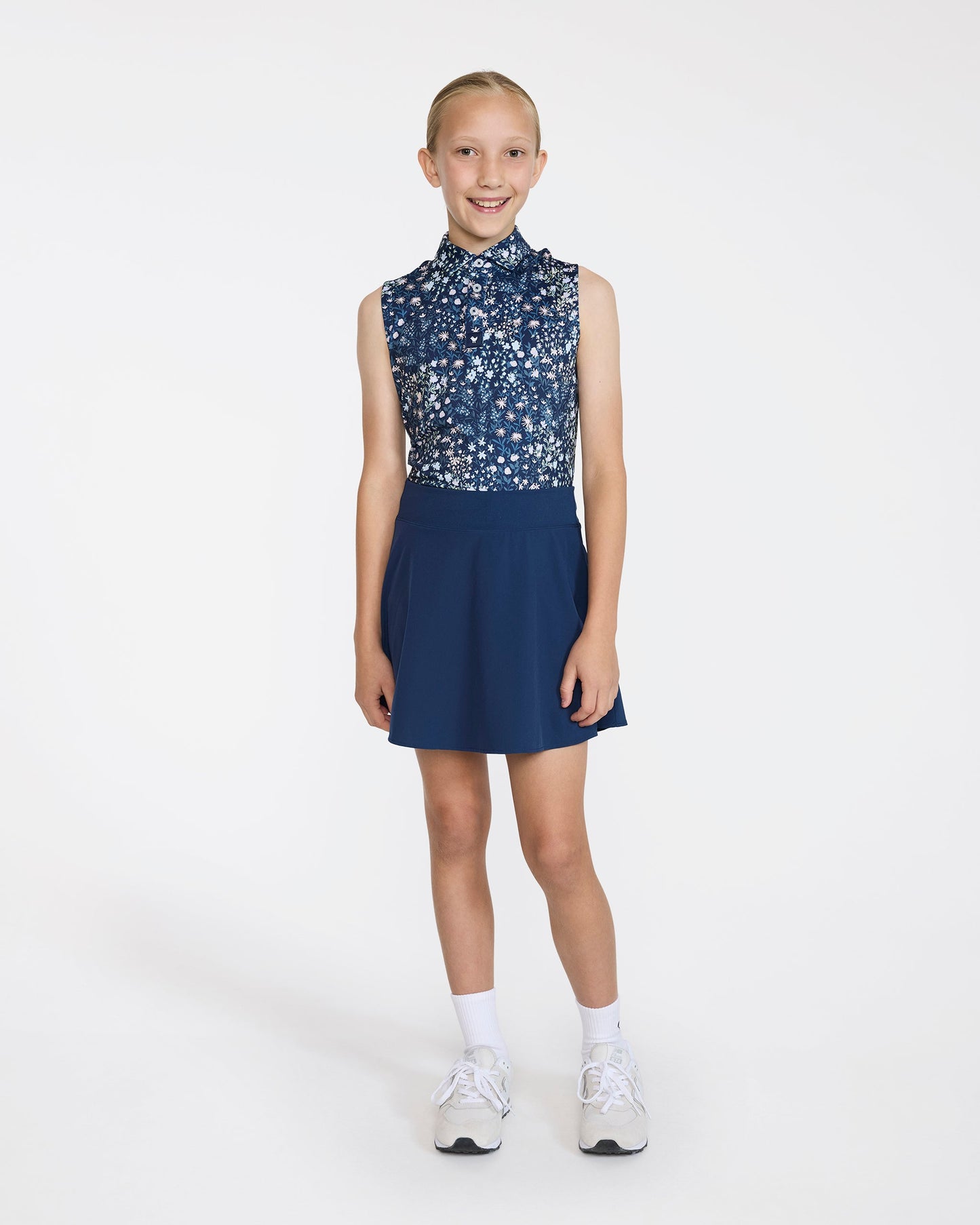 Bad Birdie Sleeveless Youth Polo - Super Duper Bloom Navy