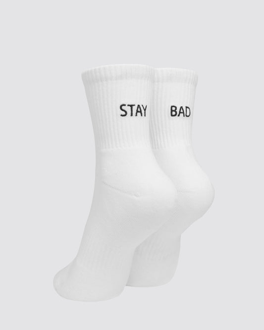 Bad Birdie Stay Bad Mid Crew Socks - White