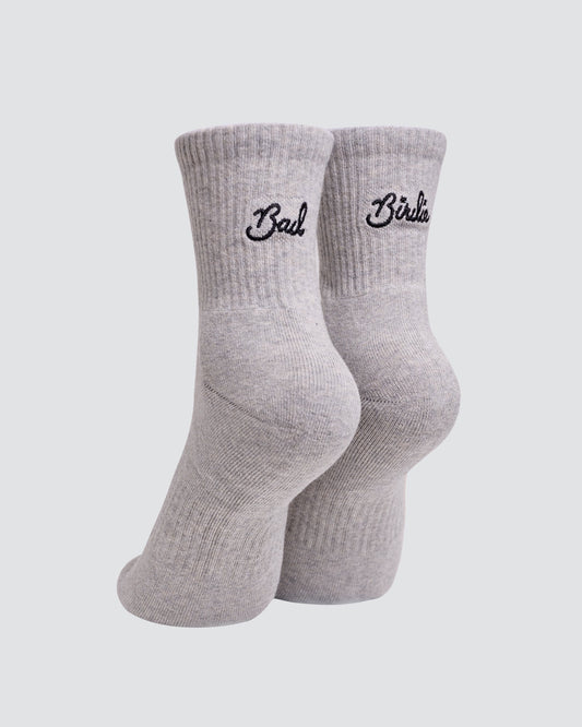 Bad Birdie Script Mid Crew Socks - Heather Grey