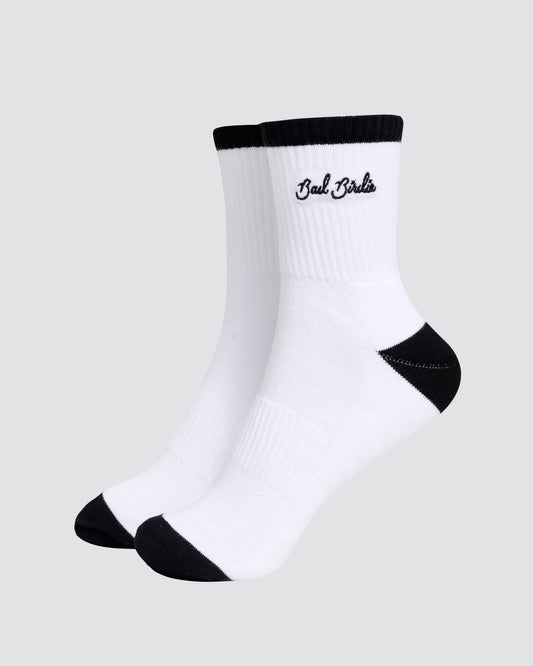 Bad Birdie Script Mid Crew Socks - Stripe White