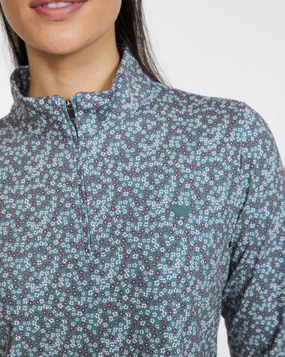 Bad Birdie Velocity Quarterzip - Ditsy Down - Dark Forest