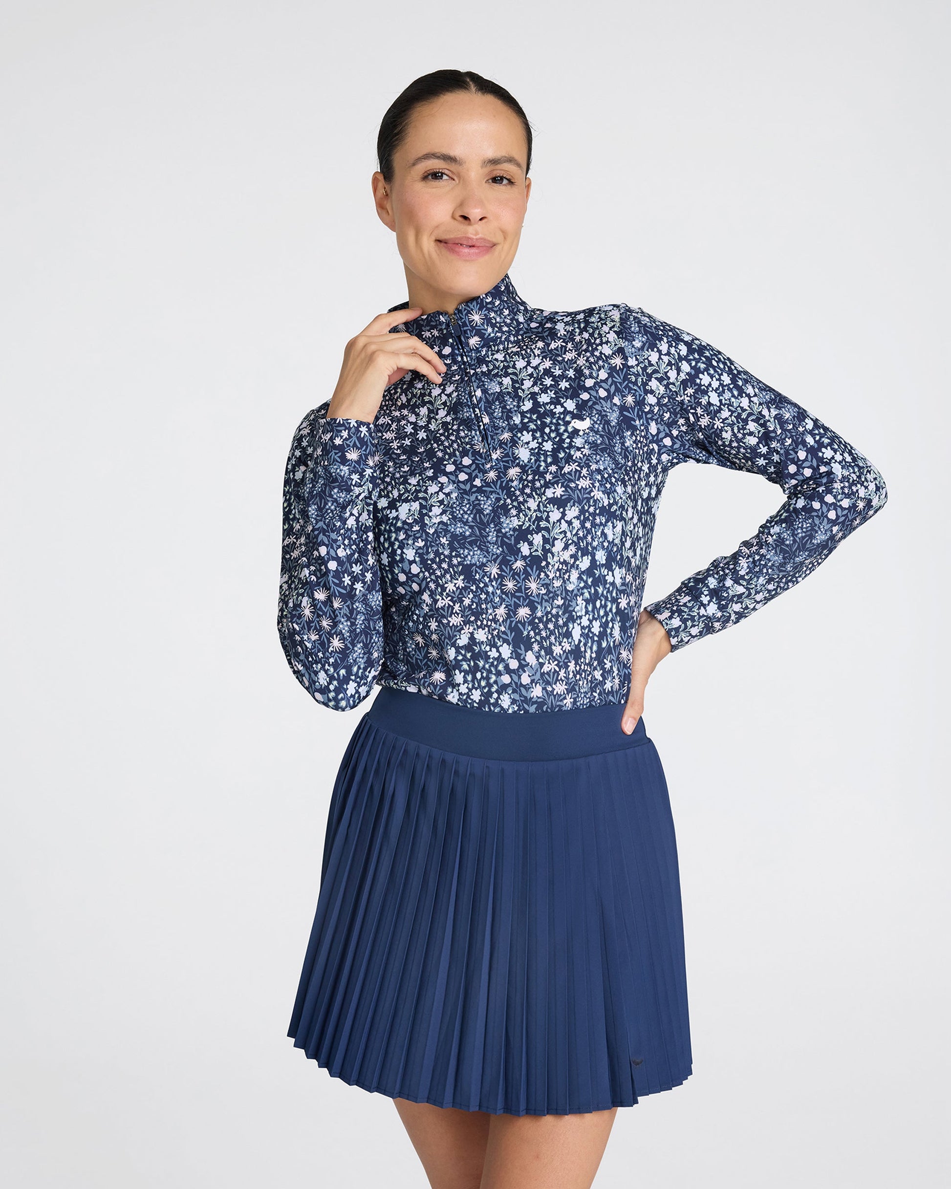Bad Birdie Women's Quarterzip - Super Duper Bloom - Dark Navy