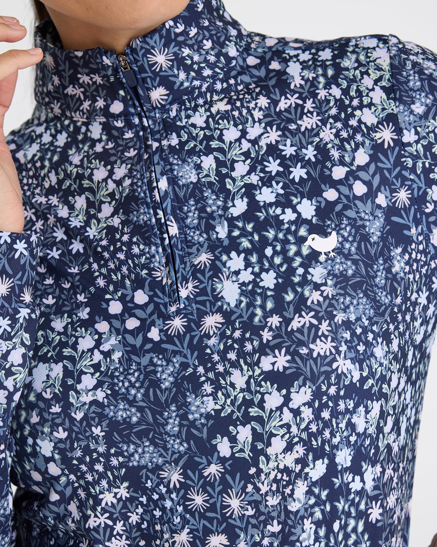 Bad Birdie Women's Quarterzip - Super Duper Bloom - Dark Navy