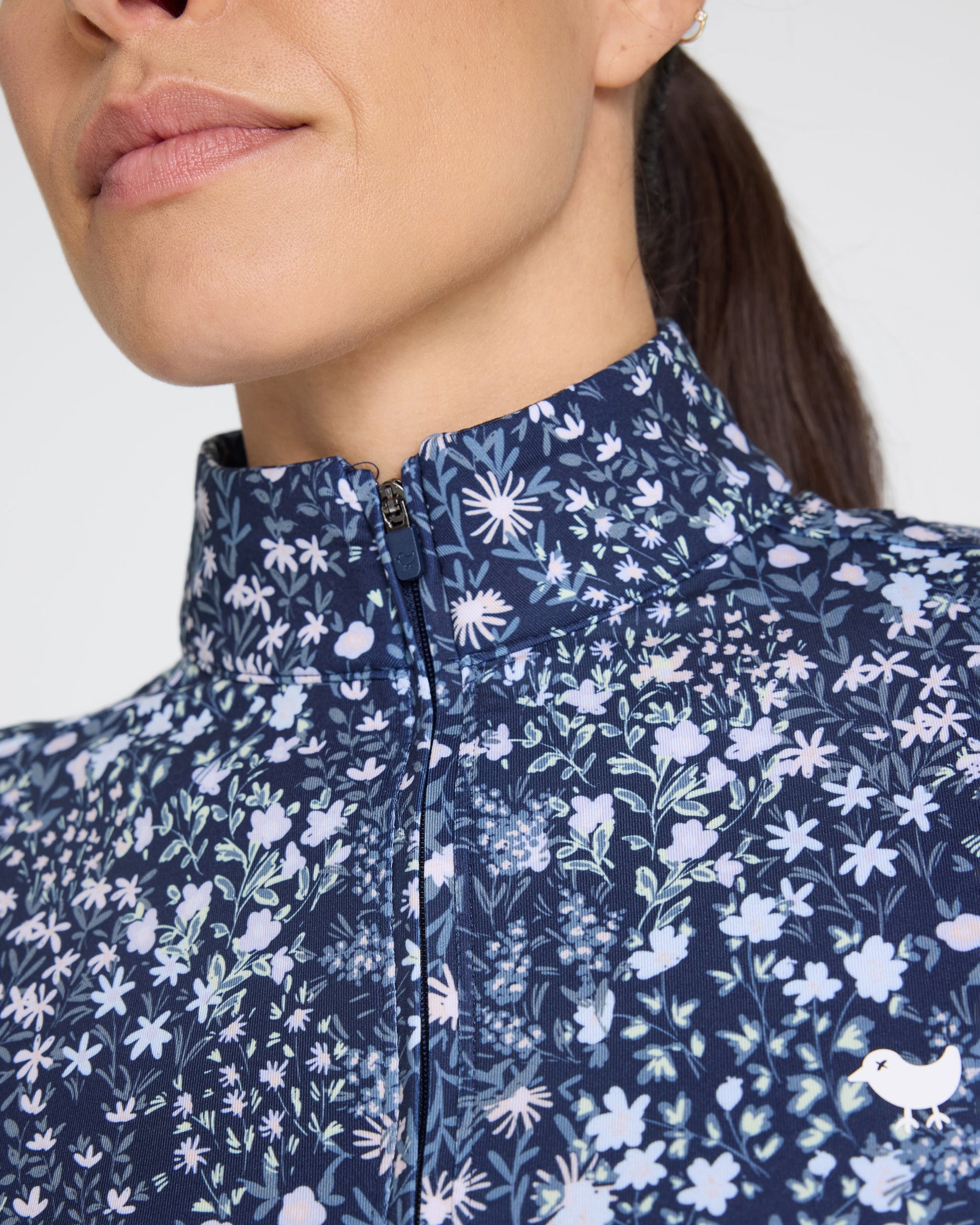 Bad Birdie Women's Quarterzip - Super Duper Bloom - Dark Navy
