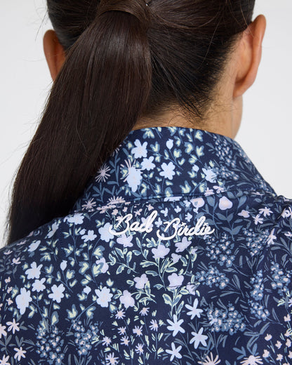 Bad Birdie Women's Quarterzip - Super Duper Bloom - Dark Navy