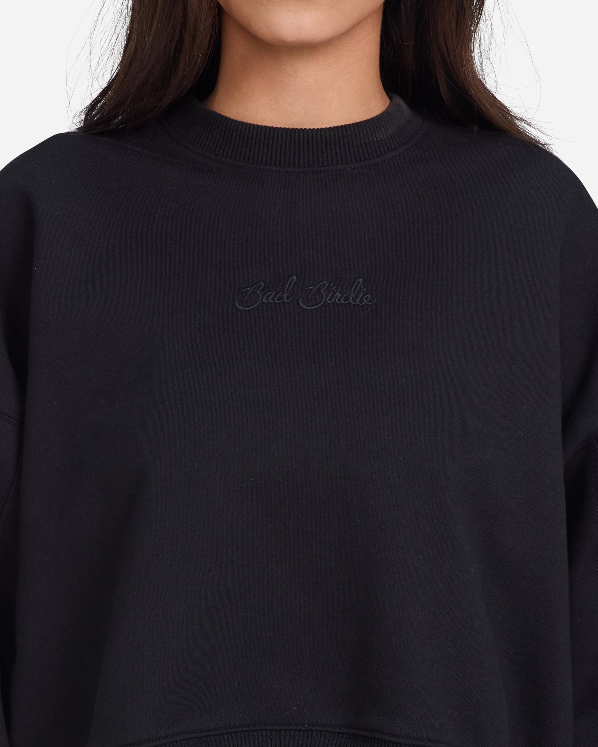 Bad Birdie Women's Script Crewneck - Black - Bad Birdie