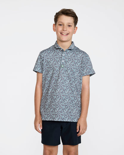 Bad Birdie Youth Polo - Ditsy Down - Dark Forest