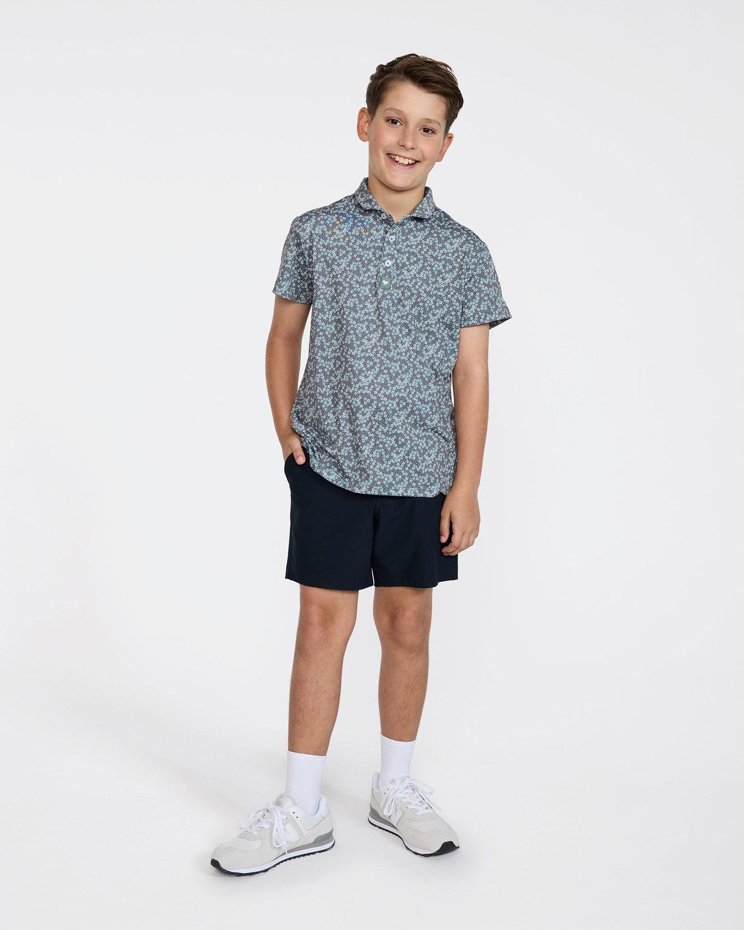 Bad Birdie Youth Polo - Ditsy Down - Dark Forest