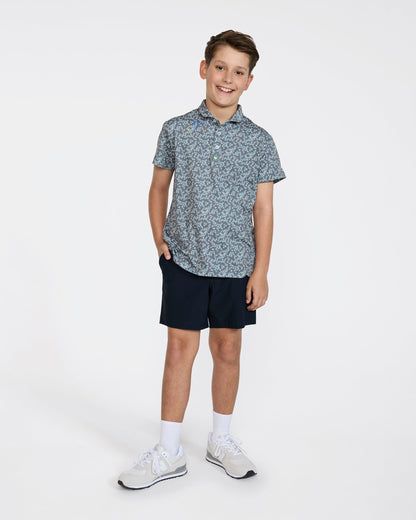 Bad Birdie Youth Polo - Ditsy Down - Dark Forest