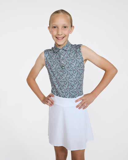 Bad Birdie Youth Polo - Ditsy Down - Dark Forest Sleeveless