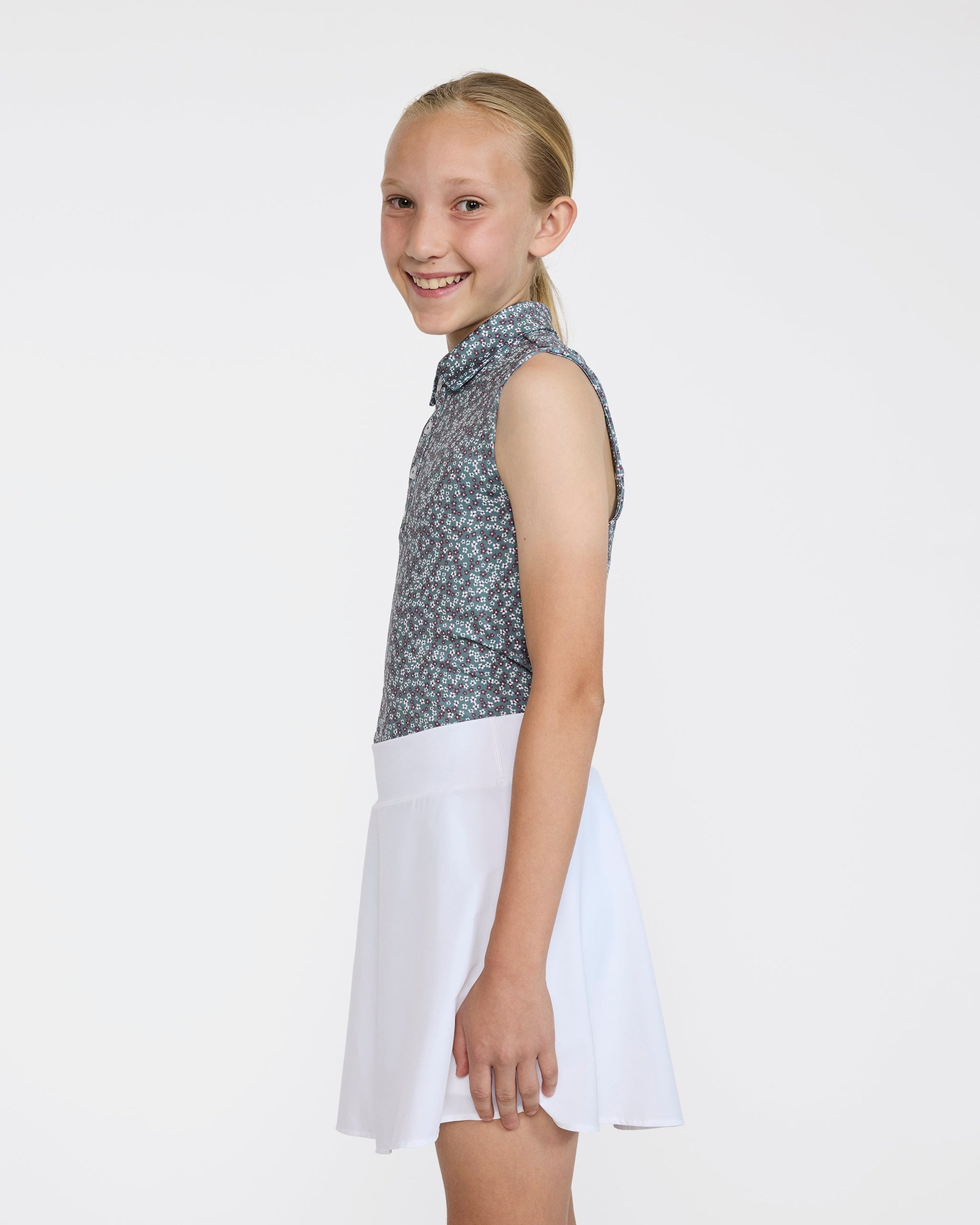 Bad Birdie Youth Polo - Ditsy Down - Dark Forest Sleeveless