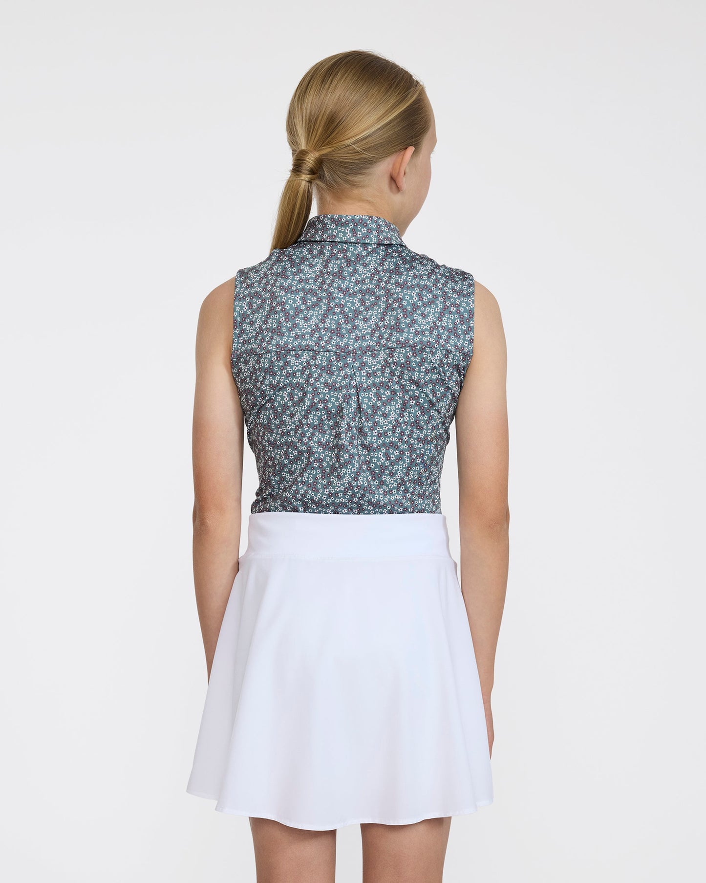 Bad Birdie Youth Polo - Ditsy Down - Dark Forest Sleeveless