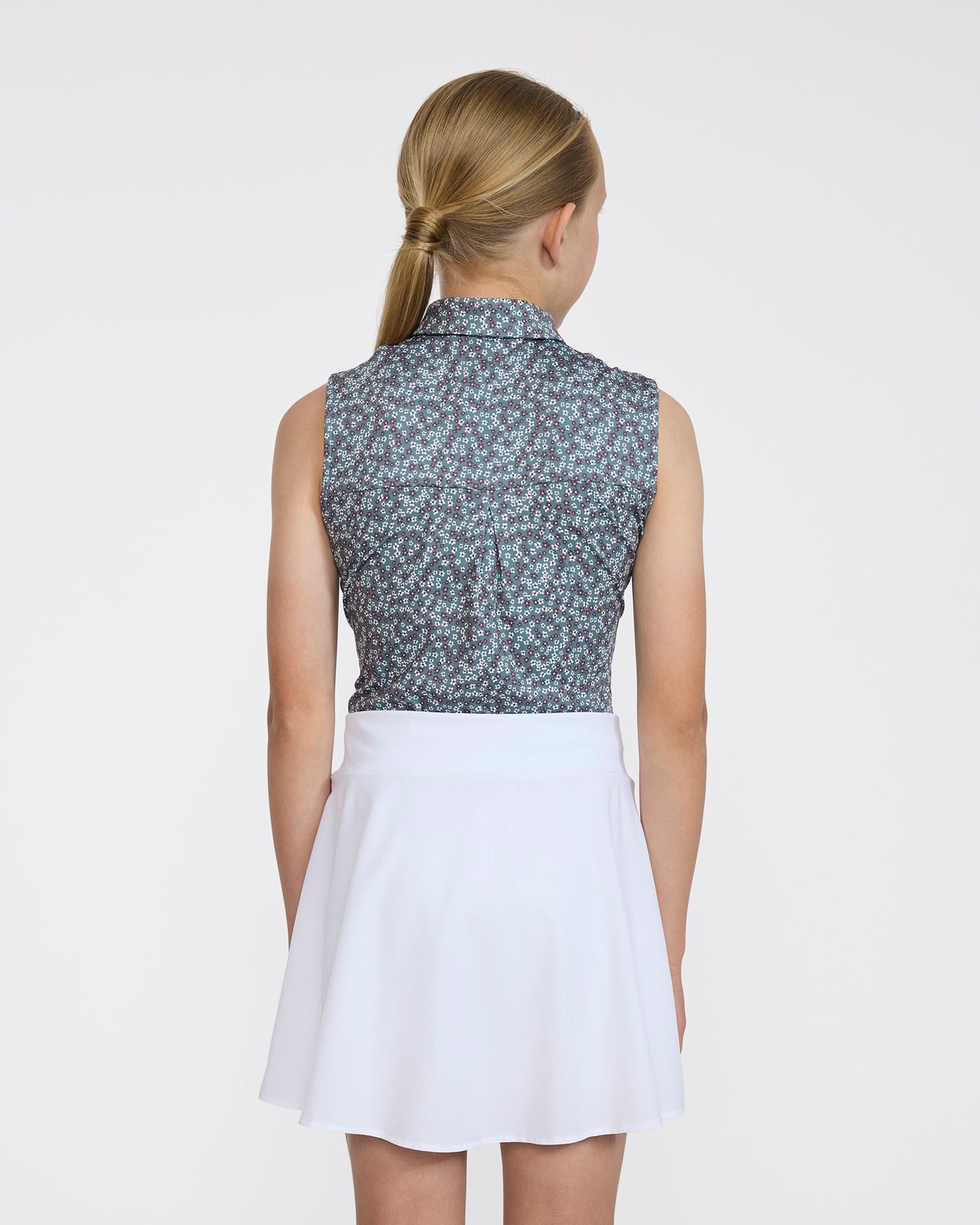 Bad Birdie Youth Polo - Ditsy Down - Dark Forest Sleeveless
