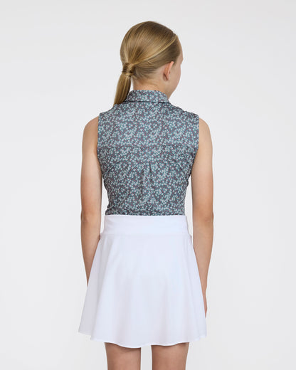 Bad Birdie Youth Polo - Ditsy Down - Dark Forest Sleeveless