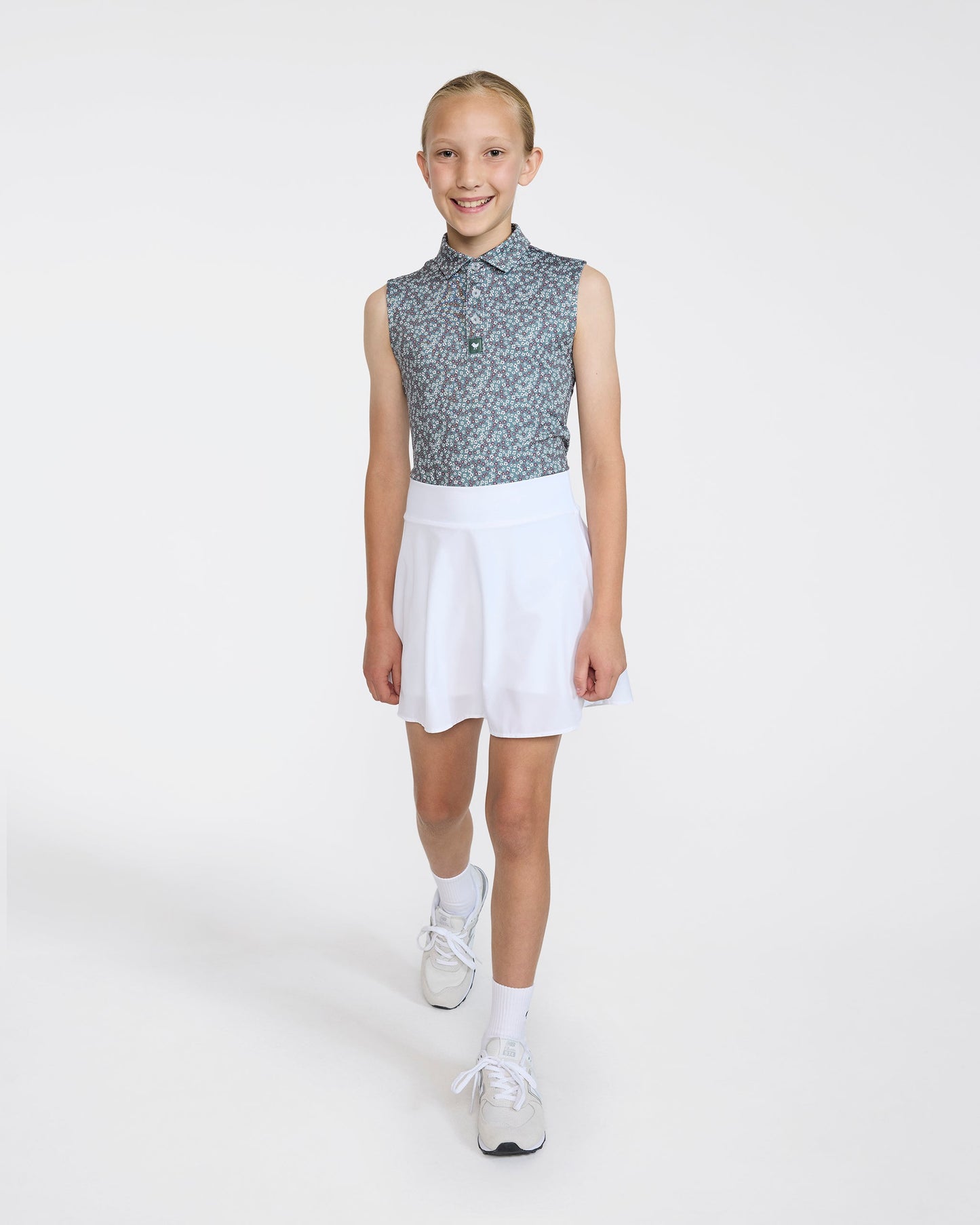 Bad Birdie Youth Polo - Ditsy Down - Dark Forest Sleeveless