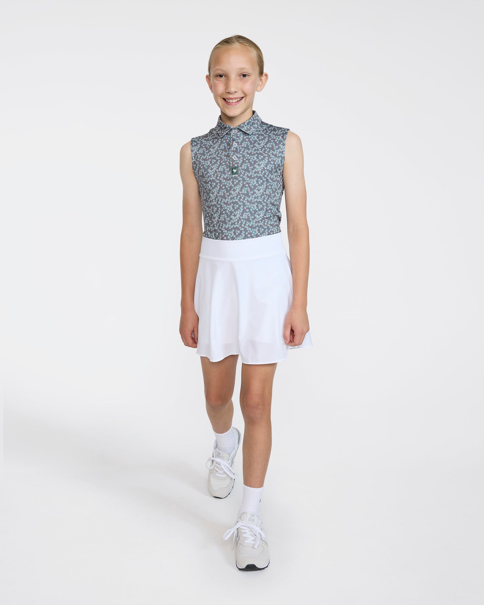 Bad Birdie Youth Polo - Ditsy Down - Dark Forest Sleeveless