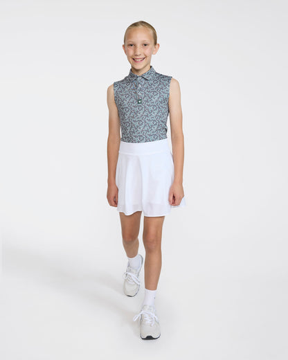 Bad Birdie Youth Polo - Ditsy Down - Dark Forest Sleeveless