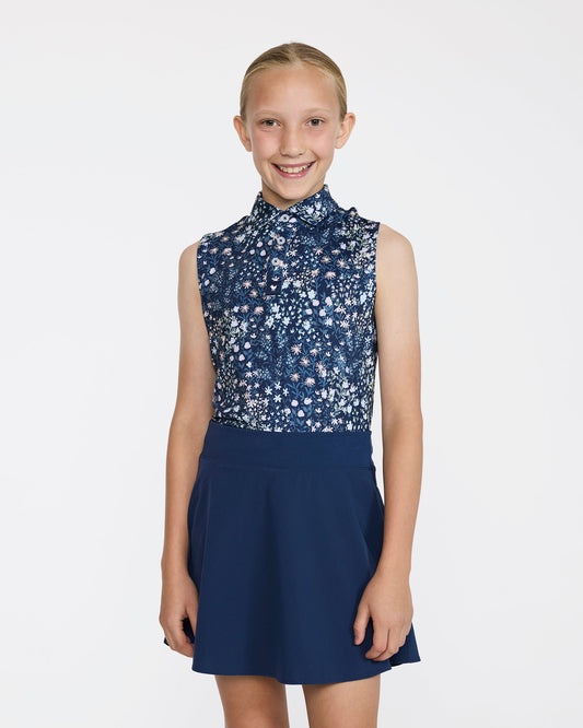 Bad Birdie Sleeveless Youth Polo - Super Duper Bloom Navy
