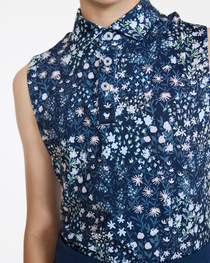 Bad Birdie Sleeveless Youth Polo - Super Duper Bloom Navy