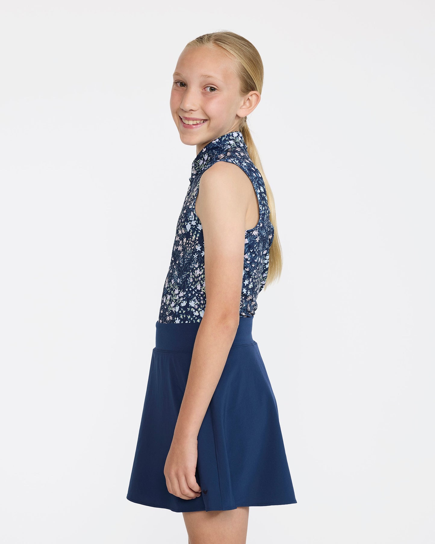 Bad Birdie Sleeveless Youth Polo - Super Duper Bloom Navy