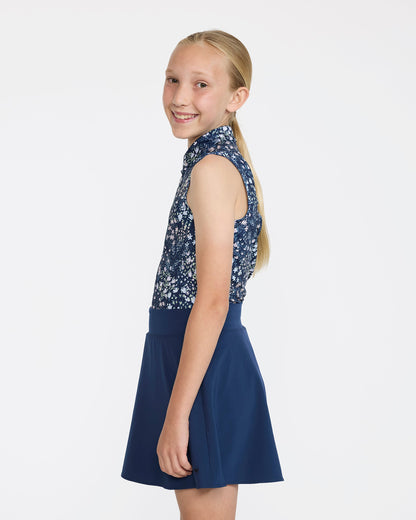 Bad Birdie Sleeveless Youth Polo - Super Duper Bloom Navy