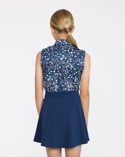 Bad Birdie Sleeveless Youth Polo - Super Duper Bloom Navy
