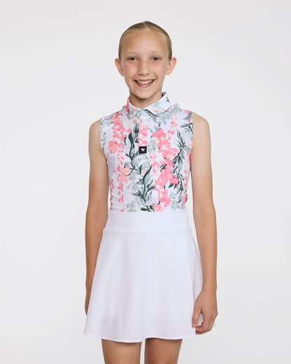 Bad Birdie Sleeveless Youth Polo - Lei'd - Brilliant White