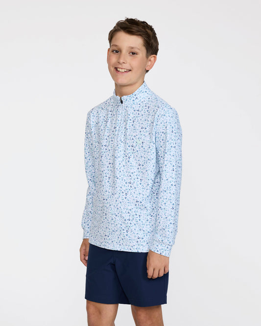 Bad Birdie Youth Velocity Quarterzip - Mini Mood - Pale Blue