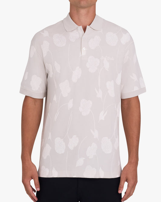 Bad Birdie Jacquard Polo - Bloom Me Away - White Onyx