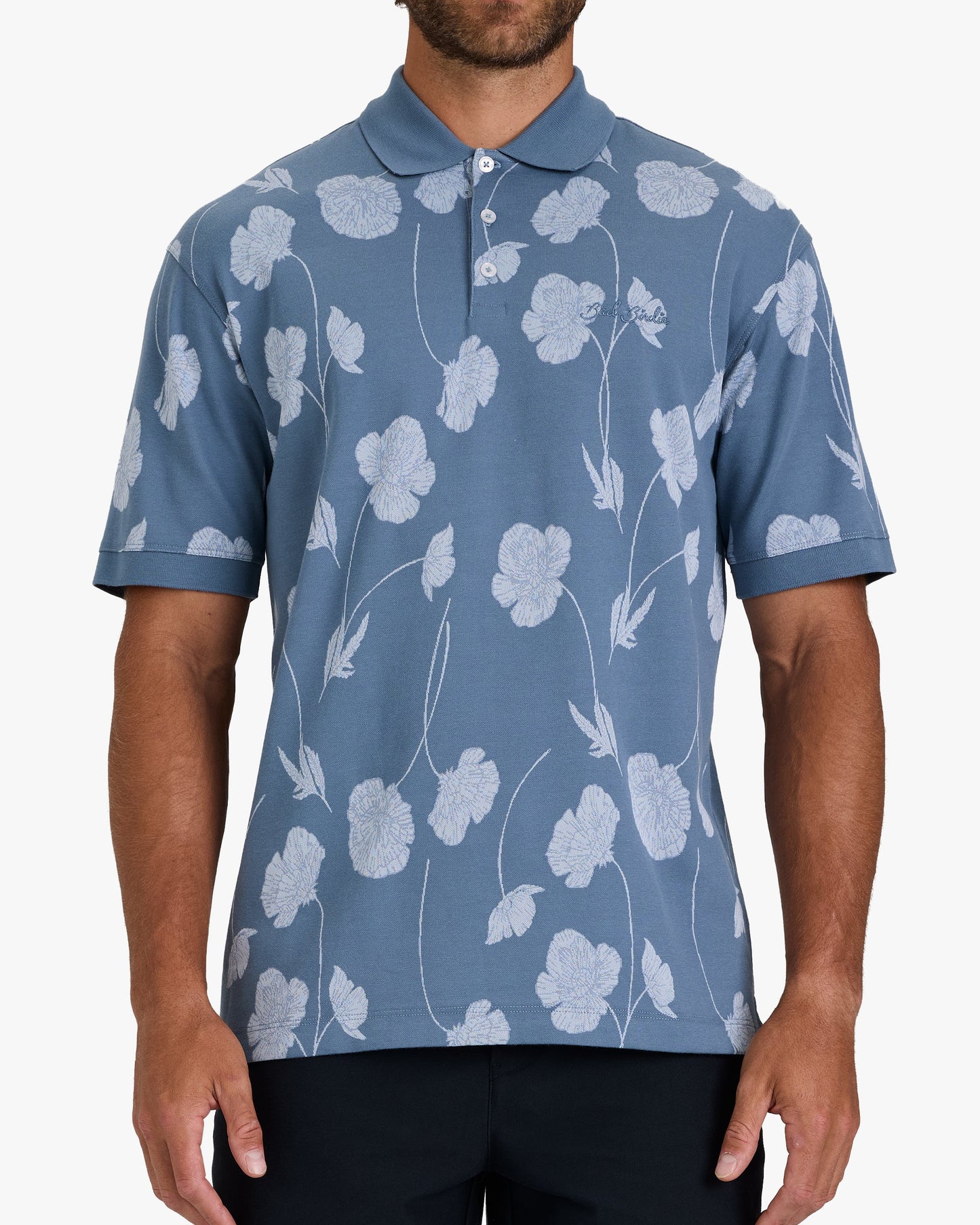 Bad Birdie Jacquard Polo - Bloom Me Away - Blue Mirage