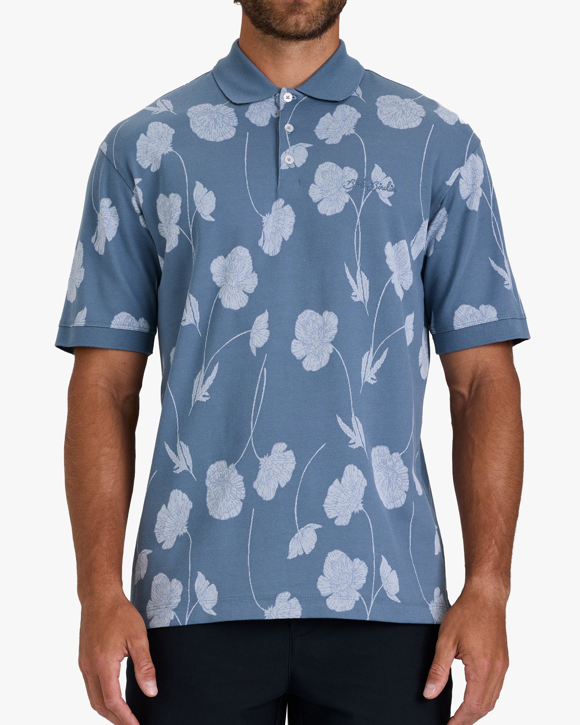Bad Birdie Jacquard Polo - Bloom Me Away - Blue Mirage