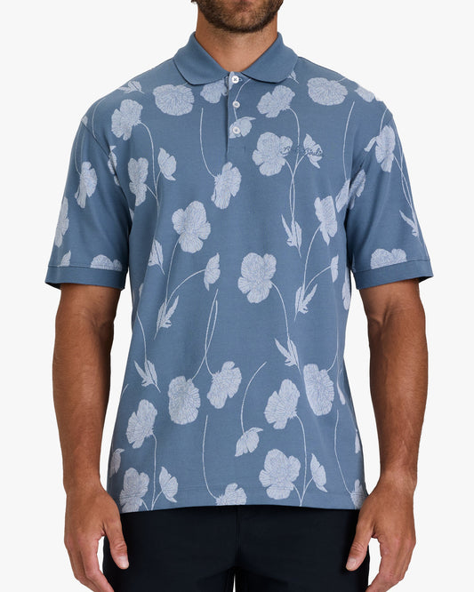 Bad Birdie Jacquard Polo - Bloom Me Away - Blue Mirage