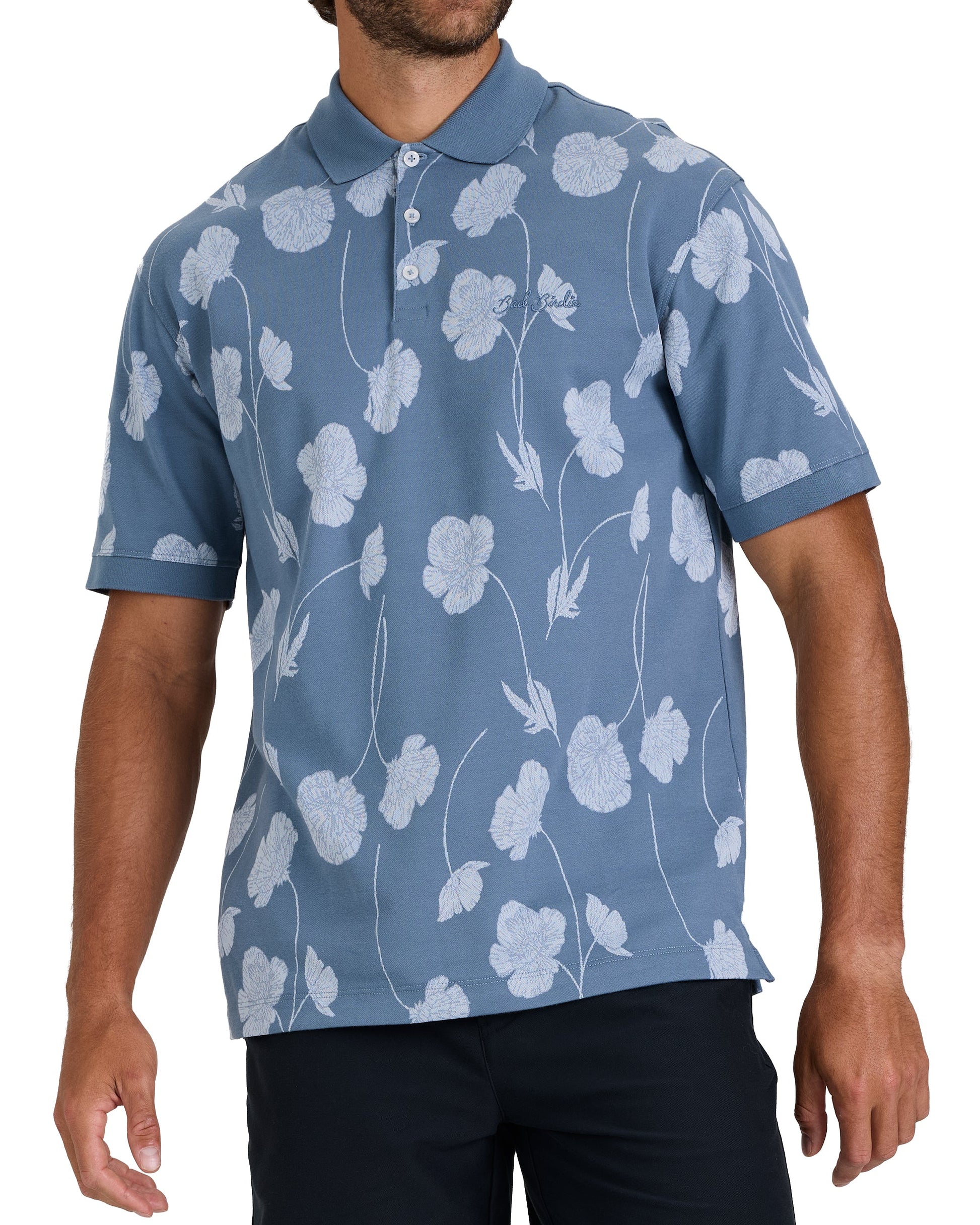 Bad Birdie Jacquard Polo - Bloom Me Away - Blue Mirage